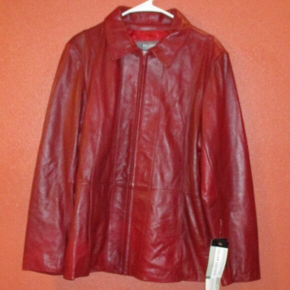 Wilson NEW Woman 1X Large Red Full Zip Pockets Luxury Italian Leather Jacket - Picture 4 of 12